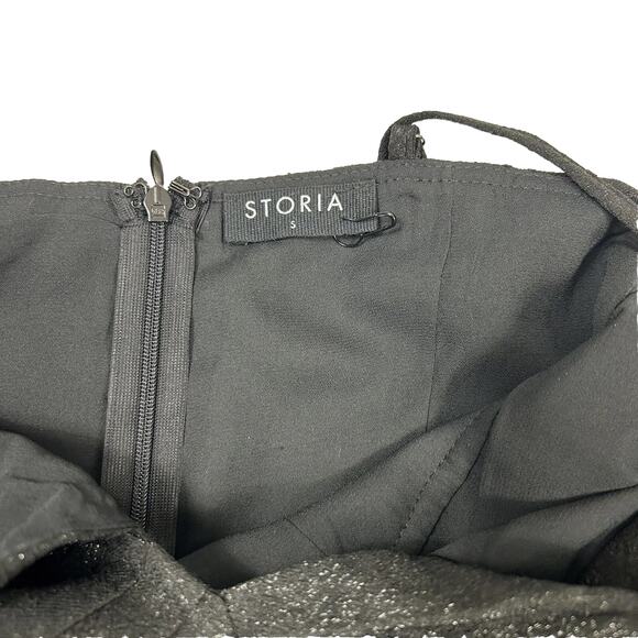 STORIA Women’s Sz S Black Jacquard Mini Dress Spaghetti Strap Bubble Hem Shimmer - Picture 14 of 15